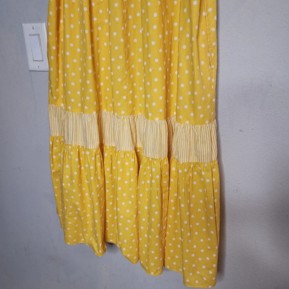 Vintage Two Potato Yellow Polka Dot Midi  Dress Mumu Wide Sleeve Pockets XL - Picture 11 of 16